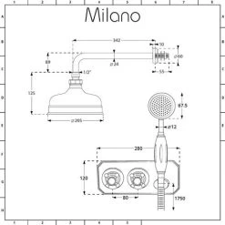 Milano Elizabeth - Traditional 2 Outlet Twin Diverter Thermostatic Mixer Shower Valve With 200mm Round Rainfall Shower Head And Hand Shower Handset - Chrome & Black -Comfort Bathroom Store 28742218 5
