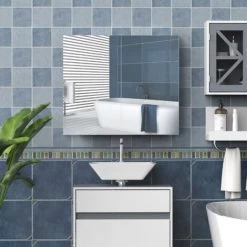 HOMCOM Wall Mounted Mirror Cabinet Storage Cupboard Shelf Bathroom Double Door 70Wx15Dx60H (cm) -Comfort Bathroom Store 28831590 3