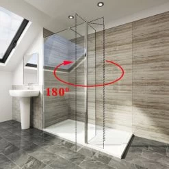 Elegant 300x1850x6mm Deflector/ Return Panel Glass Shower Screen 180 Degress Swivel