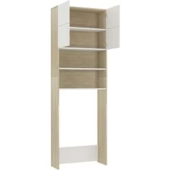 Washing Machine Cabinet White And Sonoma Oak 64x25.5x190 Cm -Comfort Bathroom Store 29796519 5