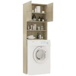 Washing Machine Cabinet Sonoma Oak 64x25.5x190 Cm Chipboard -Comfort Bathroom Store 29796538 4