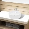 Ceramic Bathroom Sink Basin Faucet/Overflow Hole White Round -Comfort Bathroom Store 29798166 1