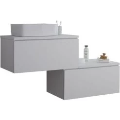 Milano Oxley - White 1397mm Wall Hung Stepped Bathroom Vanity Unit With Countertop Basin - Rectangular Basin (No LED Light)