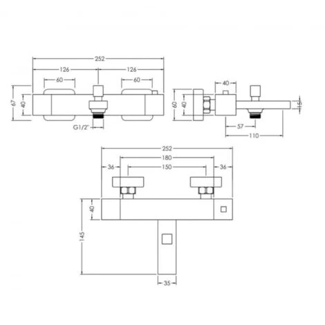 Nuie Sanford Wall Mounted Thermostatic Bath Shower Mixer Tap - Chrome 4 Nuie Sanford Wall Mounted Thermostatic Bath Shower Mixer Tap - Chrome - Image 2