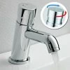 Non Concussive Push Down Self Closing Round Chrome Basin Mono Mixer Tap Hot Cold -Comfort Bathroom Store 30321393 1