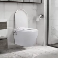 Wall Hung Rimless Toilet With Bidet Function Ceramic White