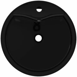 Ceramic Bathroom Sink Basin Faucet/Overflow Hole Black Round -Comfort Bathroom Store 30482860 3