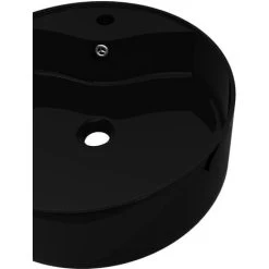 Ceramic Bathroom Sink Basin Faucet/Overflow Hole Black Round -Comfort Bathroom Store 30482860 5
