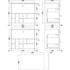 Nuie Blocks Wall Hung 2-Drawer Vanity Unit With Sparkling White Worktop 600mm Wide - Satin Blue -Comfort Bathroom Store 30812863 2