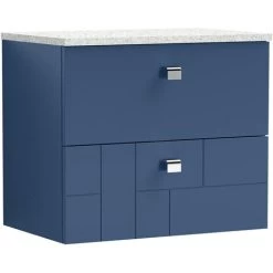 Nuie Blocks Wall Hung 2-Drawer Vanity Unit With Sparkling White Worktop 600mm Wide - Satin Blue -Comfort Bathroom Store 30812863 3