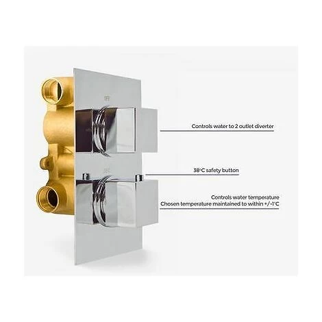 2 Dial 2 Way Square Concealed Thermostatic Mixer Valve ABS Shower Hand Held Kit 5 2 Dial 2 Way Square Concealed Thermostatic Mixer Valve ABS Shower Hand Held Kit - Image 3