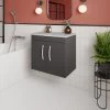 Nuie Athena Wall Hung 2-Door Vanity Unit With Grey Worktop 600mm Wide - Gloss Grey