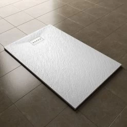 ELEGANT 1400x800mm White Slate Effect Lightweight Slate Shower Base Rectangular Grain Shower Enclosure Tray With Waste Trap