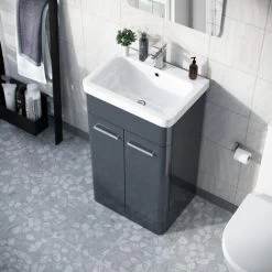 Afern 500mm Vanity Unit Cabinet And Wash Basin Anthracite -Comfort Bathroom Store 32281917 4
