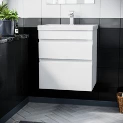 Hardie 600mm 2 Drawer White Wall Hung Vanity Cabinet And Basin Sink Unit -Comfort Bathroom Store 32282101 3