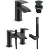 Vago Modern Waterfall Matte Black Design Basin Mixer Tap & Bath Shower Mixer Tap With Handset Kit + Waste -Comfort Bathroom Store 32300603 1
