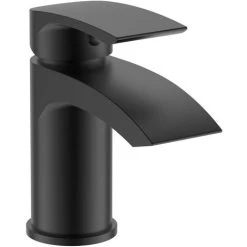 Vago Modern Waterfall Matte Black Design Basin Mixer Tap & Bath Shower Mixer Tap With Handset Kit + Waste -Comfort Bathroom Store 32300603 5