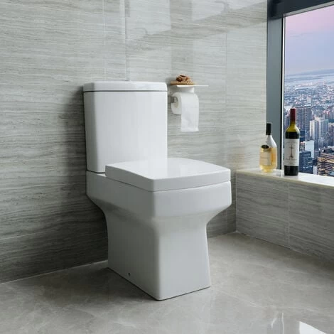 Close Coupled Square Toilet Soft Close Seat Ceramic White WC Bathroom 3 Close Coupled Square Toilet Soft Close Seat Ceramic White WC Bathroom