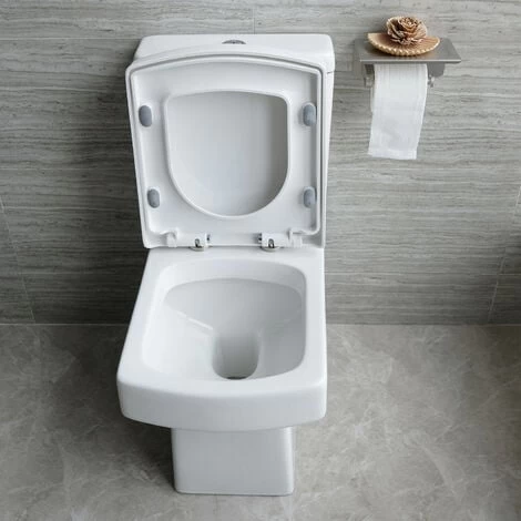 Close Coupled Square Toilet Soft Close Seat Ceramic White WC Bathroom 4 Close Coupled Square Toilet Soft Close Seat Ceramic White WC Bathroom - Image 2