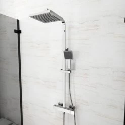 Solid Brass Thermostatic Shower Mixer Chrome With Slide Rail Kit Square -Comfort Bathroom Store 32716461 4