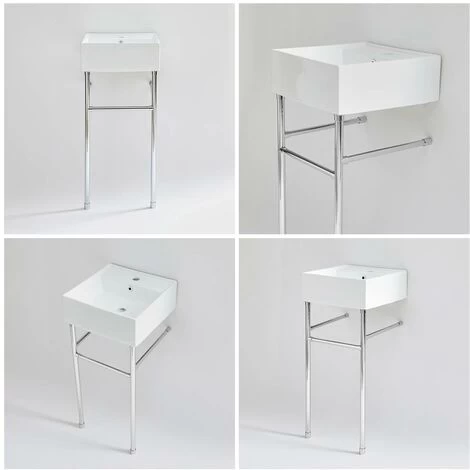 Milano Dalton - Modern White Ceramic Bathroom Basin Sink With Chrome Washstand - 400mm X 400mm 5 Milano Dalton - Modern White Ceramic Bathroom Basin Sink With Chrome Washstand - 400mm X 400mm - Image 3