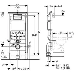 Geberit Duofix 1.12m WC Toilet Frame Delta Cistern & DELTA51 Matt Chrome Flush -Comfort Bathroom Store 33300696 2