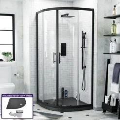 Saturn Quadrant 900mm Shower Enclosure, Tray & Waste Matte Black