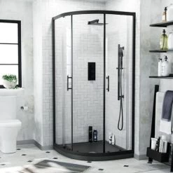 Saturn Quadrant 900mm Shower Enclosure, Tray & Waste Matte Black -Comfort Bathroom Store 33594859 3