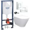 RAK Resort Wall Hung Toilet Rimless Pan & Seat, GROHE RAPID 1.13m SL 3 In 1 WC FRAME - Includes Shiny Chrome Flush Plate -Comfort Bathroom Store 34854692 1