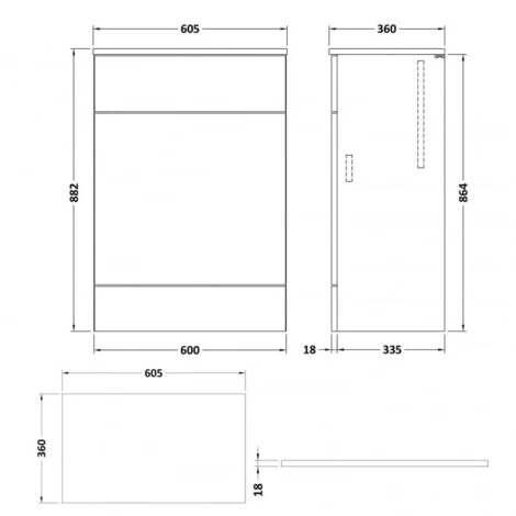 Hudson Reed Fusion WC Unit With Coloured Worktop 600mm Wide - Gloss Grey 4 Hudson Reed Fusion WC Unit With Coloured Worktop 600mm Wide - Gloss Grey - Image 2