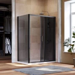 ELEGANT Black Shower Enclosure Sliding 1200 X 800 Mm Bathroom 8mm Nano Glass Shower Enclosure Easy Clean With 800mm Side Panel + Anti-Slip Shower Tray And Waste -Comfort Bathroom Store 35337732 2