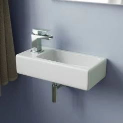 Tulla 375 X 185mm Small Cloakroom Rectangle Wall Hung Basin Sink And Fittings
