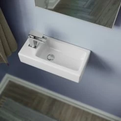 Tulla 375 X 185mm Small Cloakroom Rectangle Wall Hung Basin Sink And Fittings -Comfort Bathroom Store 35337786 5
