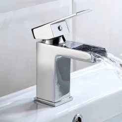 Quarter Circle Corner Cloakroom Basin & Waterfall Mixer Tap Waste -Comfort Bathroom Store 35414872 3