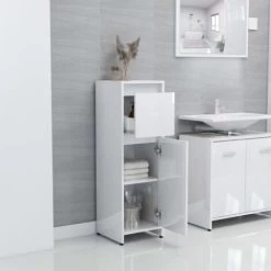 Bathroom Cabinet High Gloss White 30x30x95 Cm Chipboard -Comfort Bathroom Store 35569667 3
