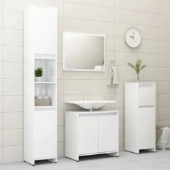Bathroom Cabinet High Gloss White 30x30x95 Cm Chipboard -Comfort Bathroom Store 35569667 4