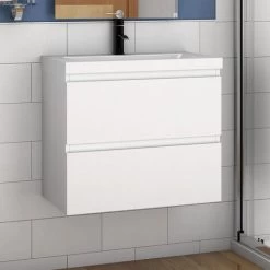 500mm Bathroom Wall Hung Vanity Unit With Sink,2 Soft Drawers,Matte White
