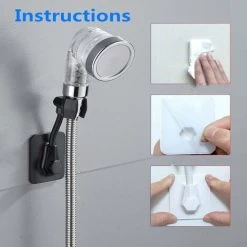 Hand Shower Holder, Adjustable Wall Mounted Shower Head Holder, Shower Head Holder, ABS Plastic Adhesive Wall Mount Bracket No Drilling Bracket (White) SOEKAVIA -Comfort Bathroom Store 36874014 4