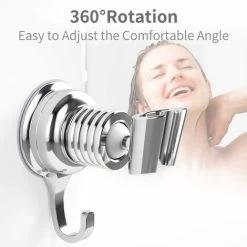 LangRay Shower Bracket, Shower Head Holder Suction Cup Large Adsorbability 360 ° Rotatable Wall Adjustment With Hook -Comfort Bathroom Store 36914298 4