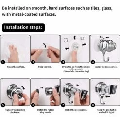 LangRay Shower Bracket, Shower Head Holder Suction Cup Large Adsorbability 360 ° Rotatable Wall Adjustment With Hook -Comfort Bathroom Store 36914298 5