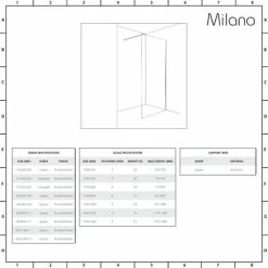 Milano Barq - 700mm Black Recessed Walk In Wet Room Shower Enclosure With Grid Pattern Screen And Support Arm - No Shower Drain -Comfort Bathroom Store 37085234 3