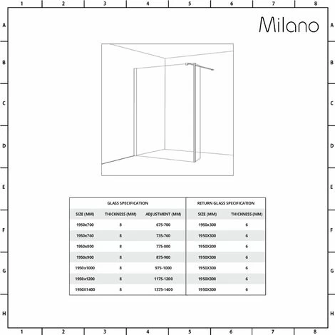 Milano Barq - 700mm Black Recessed Walk In Wet Room Shower Enclosure With Grid Pattern Screen&44 Hinged Return Panel And Support Arm - No Shower Drain 5 Milano Barq - 700mm Black Recessed Walk In Wet Room Shower Enclosure With Grid Pattern Screen&44 Hinged Return Panel And Support Arm - No Shower Drain - Image 3