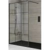 Milano Barq - Black Recessed Walk In Wet Room Shower Enclosure With Grid Pattern Screen&44 Support Arm And Graphite Slate Effect Tray - 1100mm X 700mm -Comfort Bathroom Store 37085281 1