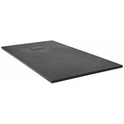 Milano Barq - Black Recessed Walk In Wet Room Shower Enclosure With Grid Pattern Screen&44 Support Arm And Graphite Slate Effect Tray - 1100mm X 700mm -Comfort Bathroom Store 37085281 3