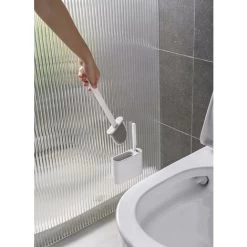 Toilet Brush And Holder, Antibacterial Silicone Toilet Brush And Small Brushes, With Water Filter Base And Quick Dry, Bathroom Accessories, White -Comfort Bathroom Store 37617871 5