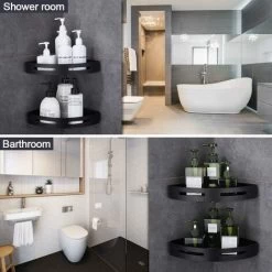 Shower Shelf Corner Shelf Shower Basket Drill-co.ukee Shower Shelves For Bathroom, Space Aluminum, Matte Finish, Bathroom Shelf, 2-Piece Black SOEKAVIA -Comfort Bathroom Store 38446143 3