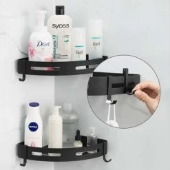Shower Shelf Corner Shelf Shower Basket Drill-co.ukee Shower Shelves For Bathroom, Space Aluminum, Matte Finish, Bathroom Shelf, 2-Piece Black SOEKAVIA -Comfort Bathroom Store 38446143 4