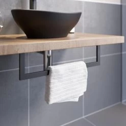 Bathroom Wall Hung Floating Shelf Wash Basin Sink Towel Rail Storage Beige 600mm -Comfort Bathroom Store 38890760 4