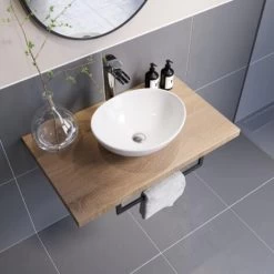 Bathroom Wall Hung Floating Shelf Wash Basin Sink Towel Rail Storage Beige 600mm -Comfort Bathroom Store 38891007 3