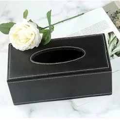 PU Leather Cosmetic Tissue Dispenser, 25 14 9.5cm (Black) SOEKAVIA -Comfort Bathroom Store 38917003 5